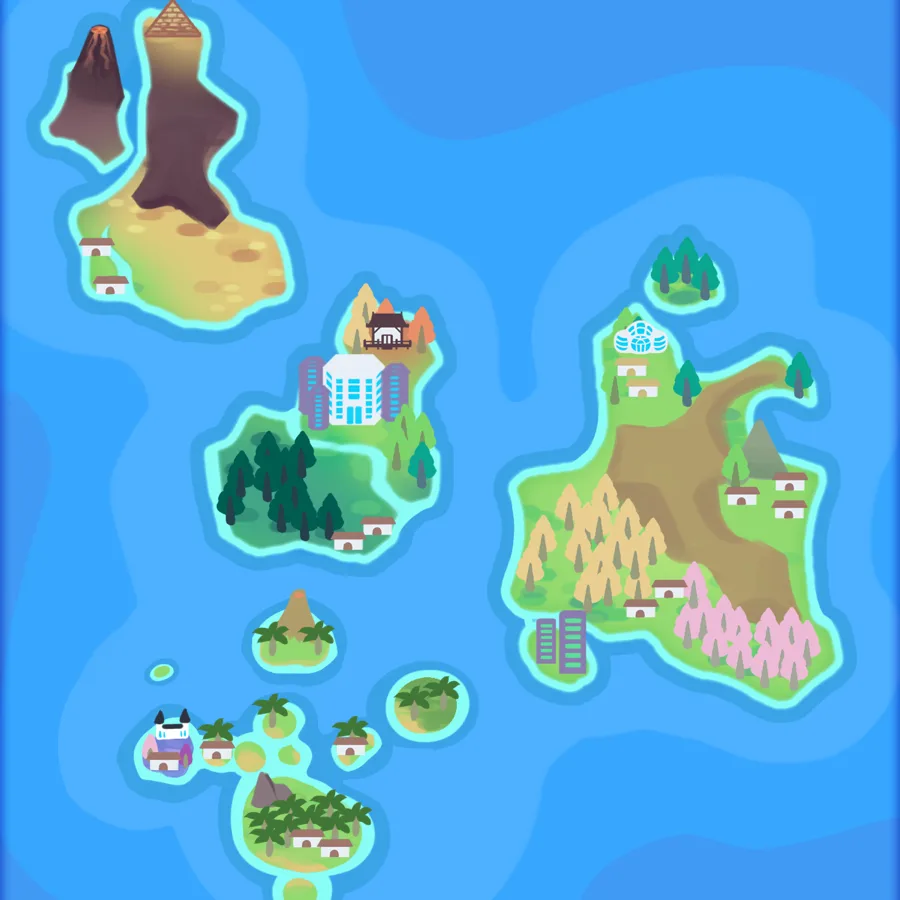 Aevium region map — the four sub-regions of Pokemon Rejuvenation